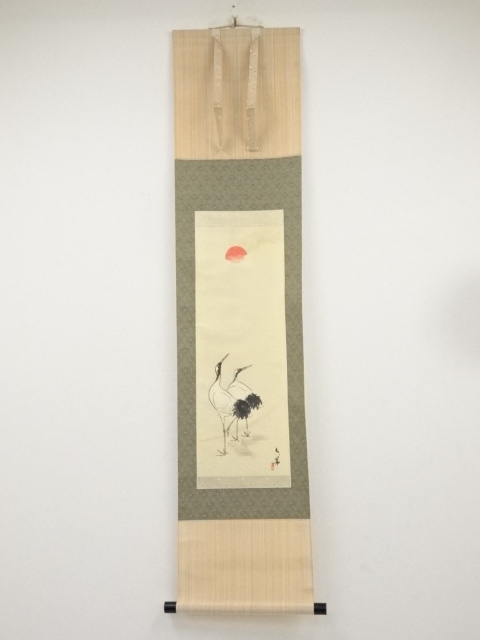 JAPANESE HANGING SCROLL / HAND PAINTED / CRANES